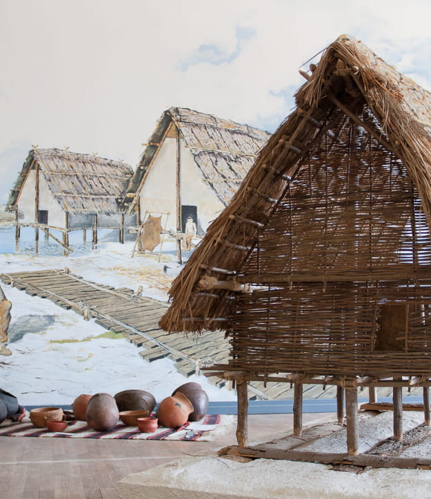Reconstitution d'un habitat sur pilotis à l'espace archéologique de Clairvaux