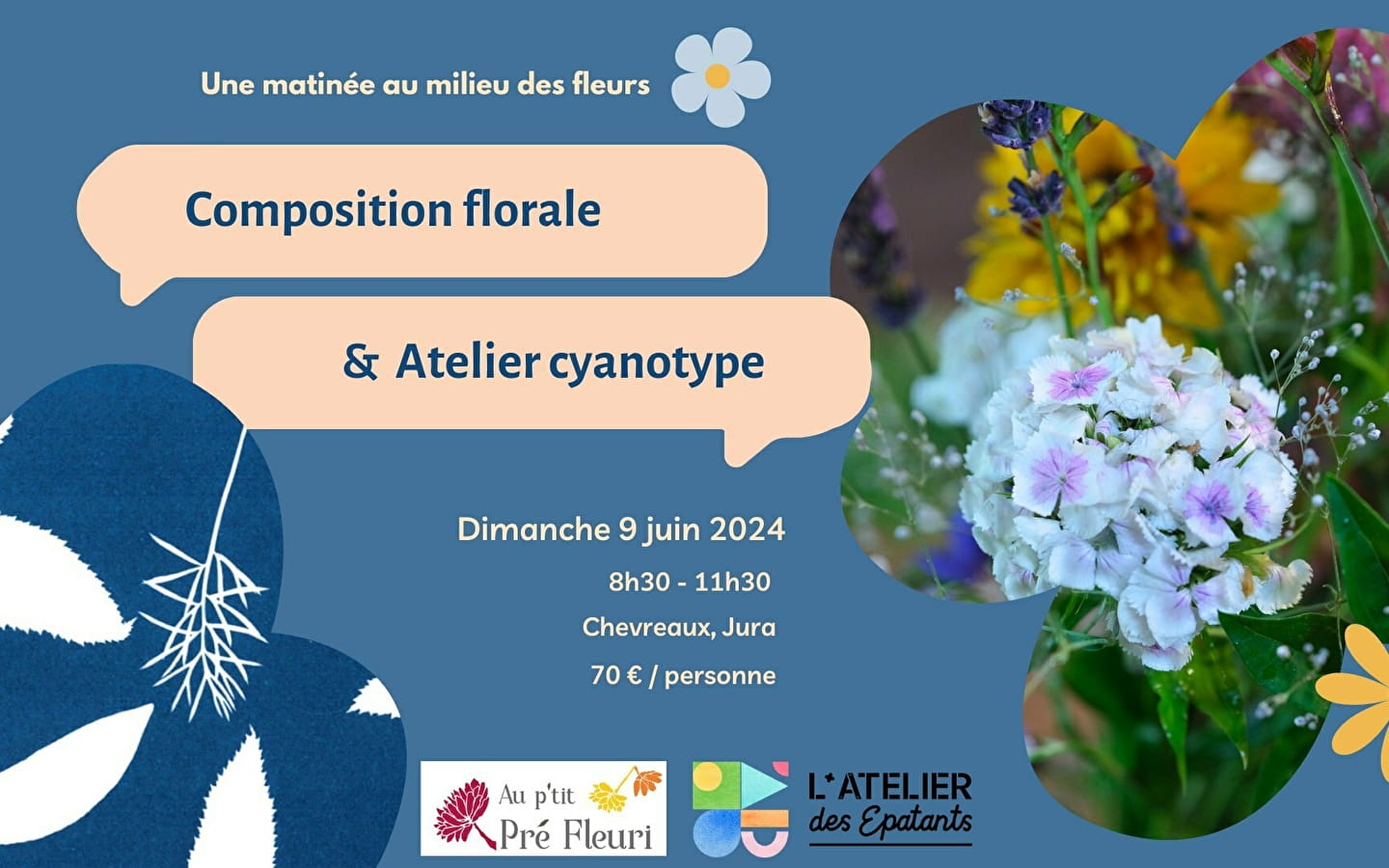 Ateliers - compositions florales & cyanotype au P'tit Pré Fleuri