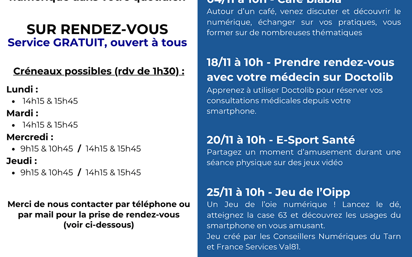 Programmation ateliers Conseillère Numérique novembre 2025