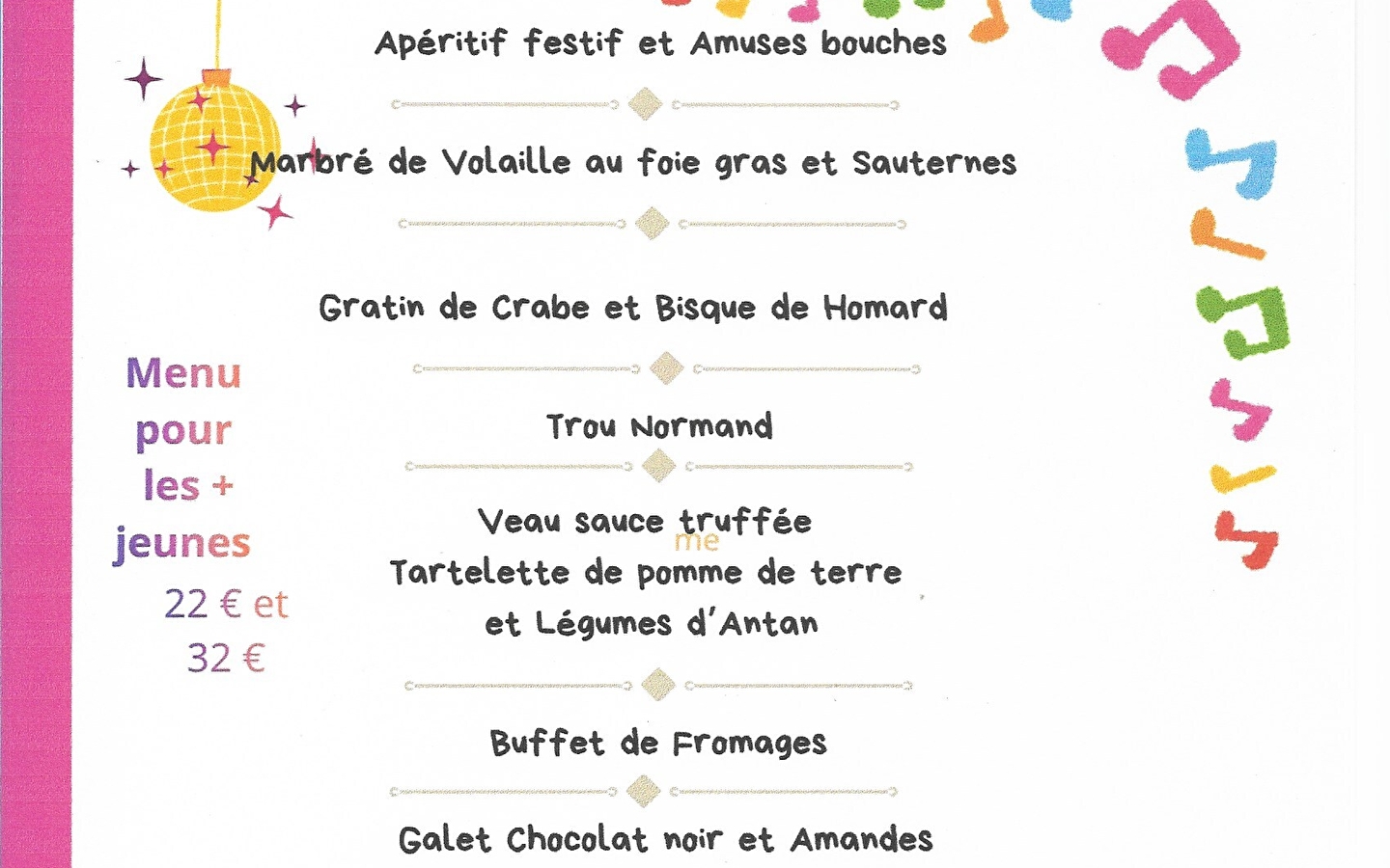 Menu St Sylvestre et soirée dansante