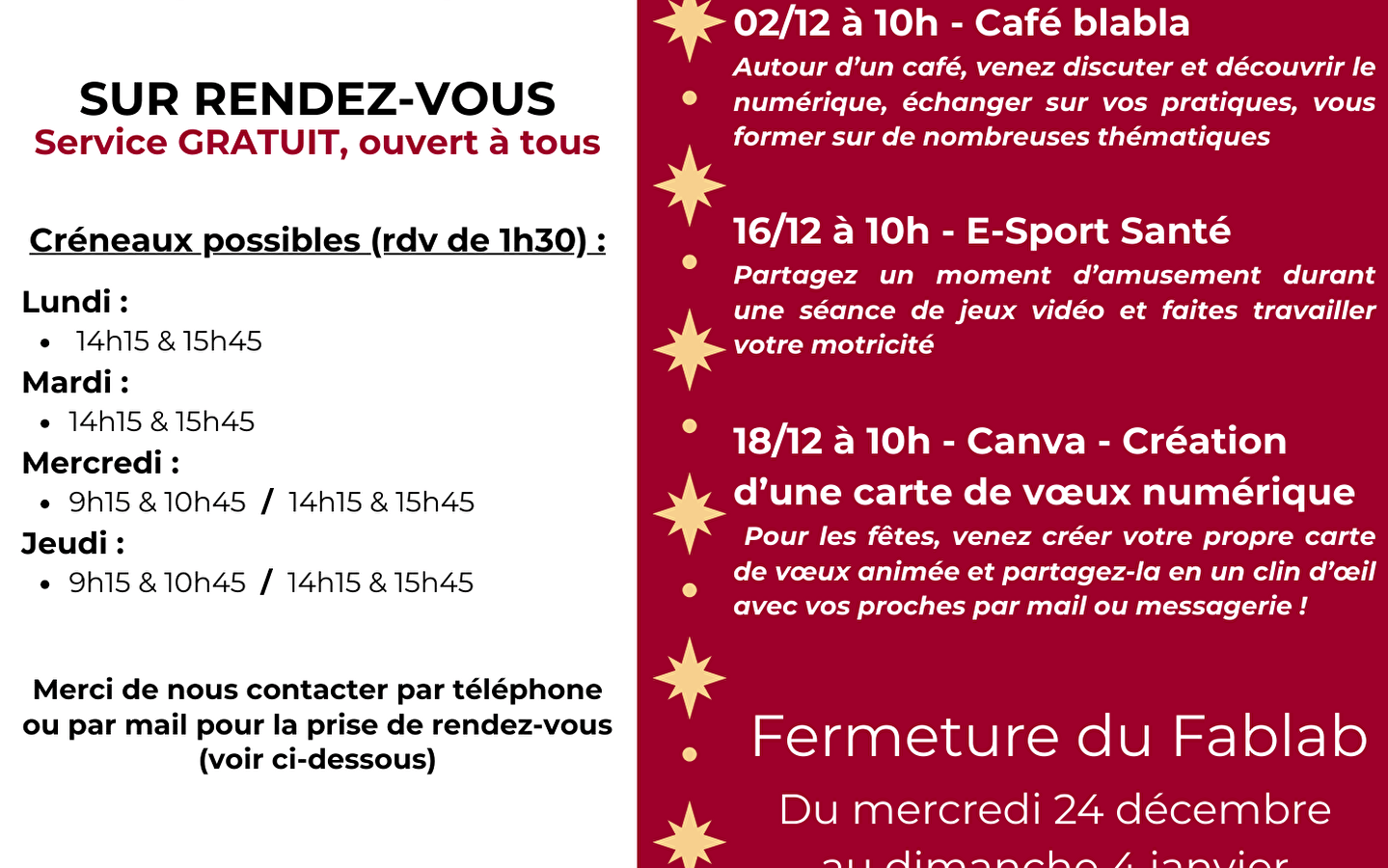 Programmation ateliers Conseillère Numérique décembre 2025