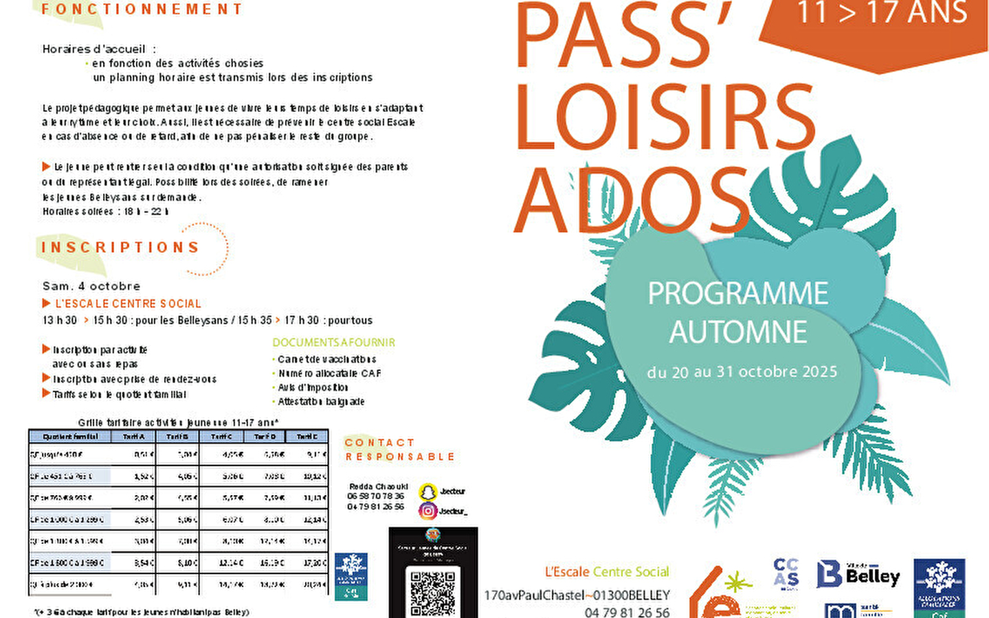 Pass'Loisirs Ados pour les 11 - 17 ans