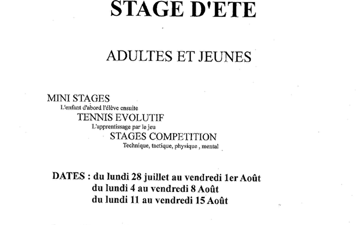 Tennis - Stage d'été