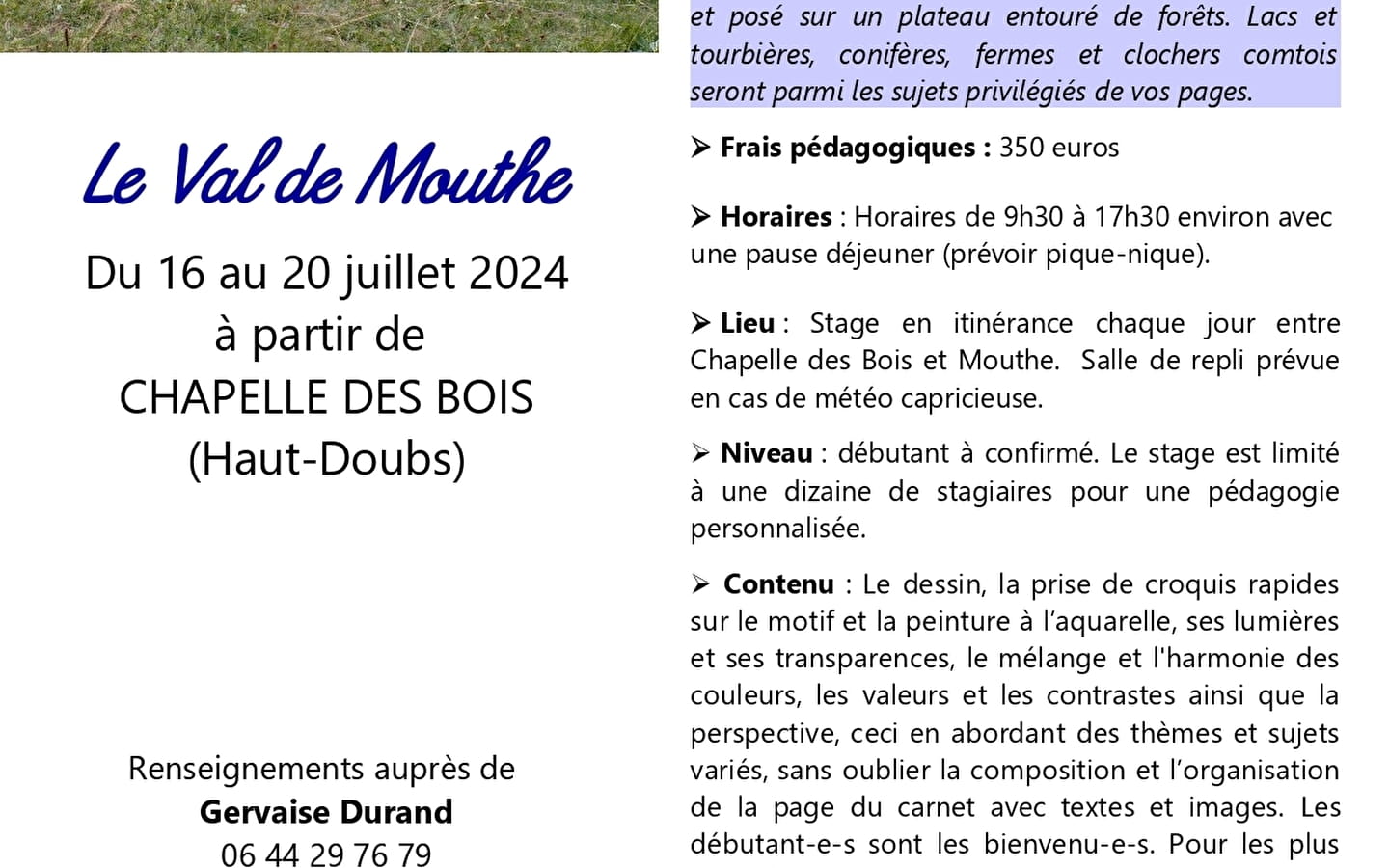 Stage Aquarelle : Carnet de Voyage 'Le Val de Mouthe'
