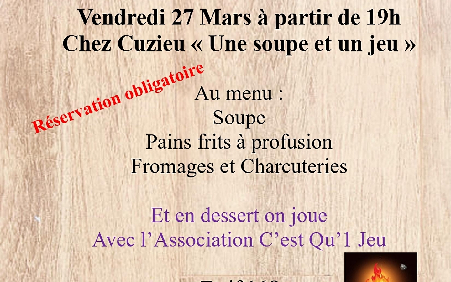 Soirée « une soupe et un jeu » à la ferme auberge 'Chez Cuzieu'