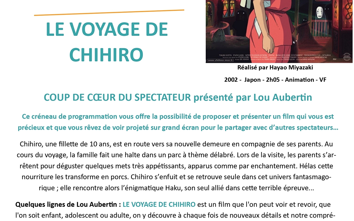 CINÉ MJC SOIRÉE COUP DE COEUR DU SPECTATEUR