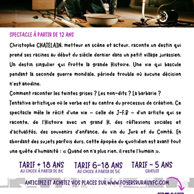 Spectacle 'JFB - En quête d'humanité' par la Cie Pudding Théâtre