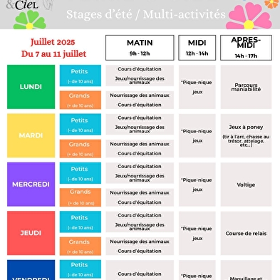 Stages d'été au centre équestre Terre et Ciel